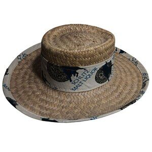 Medium Mens Vintage Schlitz Malt Liquor Straw Boater Hat With Printed Band